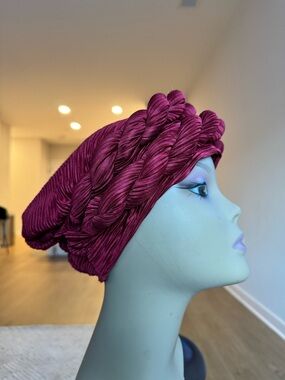 Elegant Braided Turban Headwrap in Deep Berry